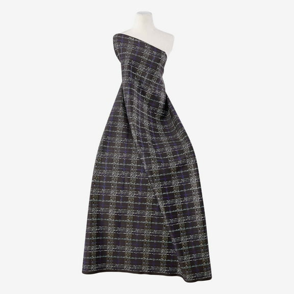 Zelouf Kensington Plaid Foil Print Scuba , Sewing, DIY, Crafts Fabric by the Yard, Black/blue, 3 Yard