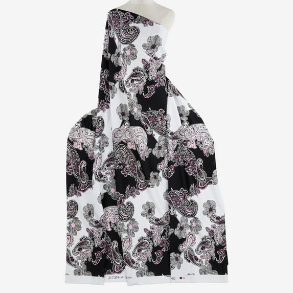Zelouf Kikyo Puff Print Scuba , Sewing, DIY, Crafts Fabric by the Yard, Black/pink, 1 Yard