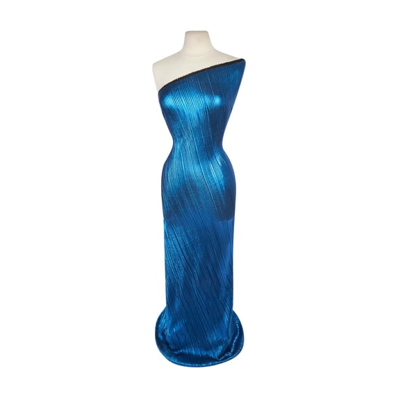 Zelouf Klaudia Pleated Knit With Foil , Sewing, DIY, Crafts Fabric by the Yard, Sapphire, 1 Yard
