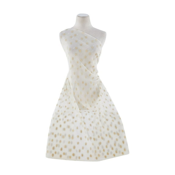 Zelouf Knife Pleated Tulle W/jacquard-Like Big Dot Foil , Sewing, DIY, Crafts Fabric by the Yard, Ivory/gold, 5 Yard