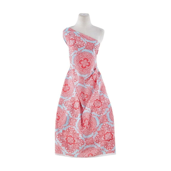 Zelouf Lace Medallion On Cotton Lawn , Sewing, DIY, Crafts Fabric by the Yard, 418 Turq/coral, 3 Yard