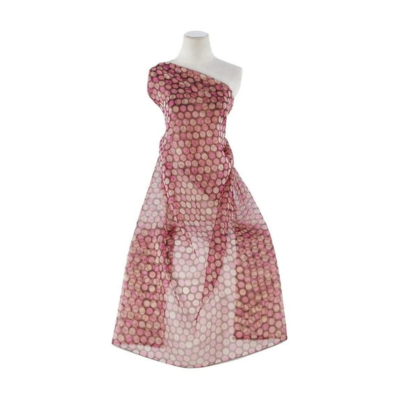 Zelouf Large Dot Pring On Trilobal Organza , Sewing, DIY, Crafts Fabric by the Yard, Brown/fuchsia, 3 Yard