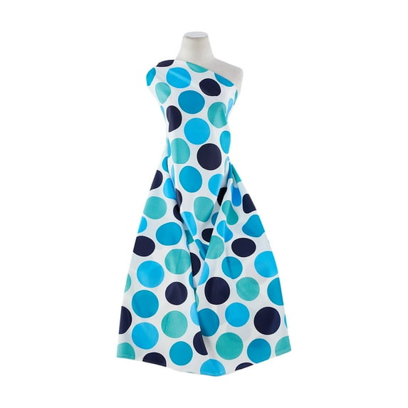 Zelouf Large Dot Print On Poly Taffeta , Sewing, DIY, Crafts Fabric by the Yard, Teal/turq/navy, 7 Yard