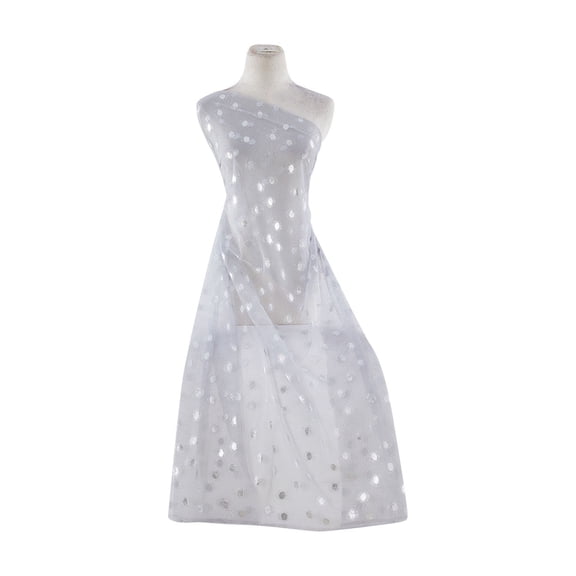Zelouf Large Dots On Tulle W/ Foil , Sewing, DIY, Crafts Fabric by the Yard, Grey/silver, 20 Yard