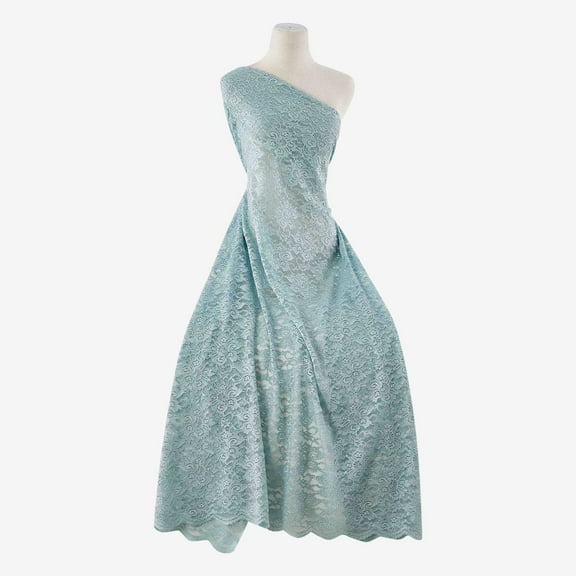 Zelouf Laurel Floral Scallop Glitter Lace , Sewing, DIY, Crafts Fabric by the Yard, Seafoam Mist, 3 Yard