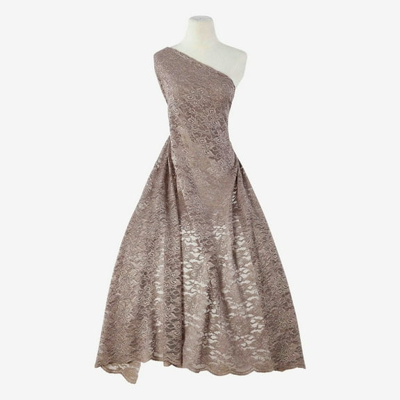 Zelouf Laurel Floral Scallop Glitter Lace , Sewing, DIY, Crafts Fabric by the Yard, Taupe Shadow, 3 Yard