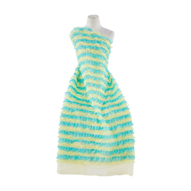 Zelouf Layered Ruffle Party Two Tone  , Sewing, DIY, Crafts Fabric by the Yard, Yellow/turq, 20 Yard