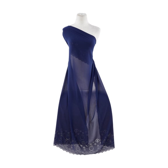 Zelouf Lazor Cut Studded Pearl Silk Chiffon Double Border , Sewing, DIY, Crafts Fabric by the Yard, Navy, 3 Yard