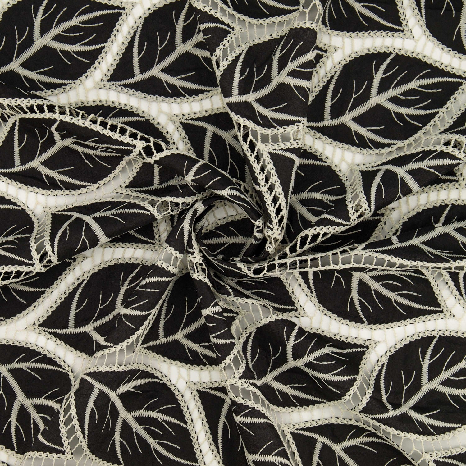 Zelouf Leaf Applique Embroidery  , Sewing, DIY, Crafts Fabric by the Yard, Black, 7 Yard