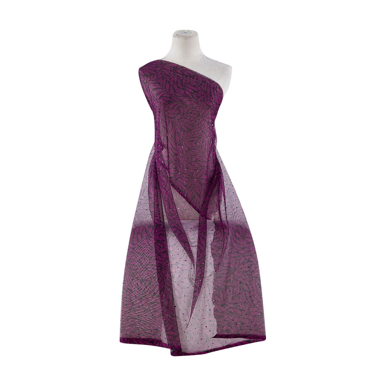 Zelouf Leaves In Motion Print W/hologram On Tulle  , Sewing, DIY, Crafts Fabric by the Yard, Jaz Magenta/blk, 3 Yard