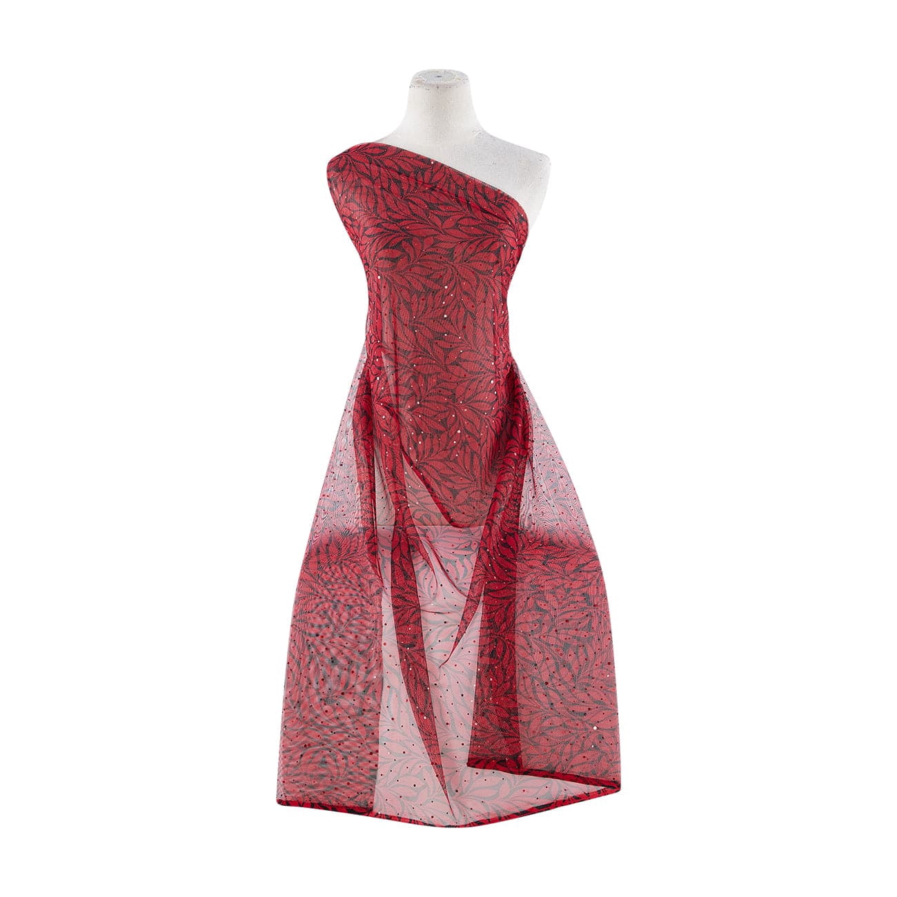Zelouf Leaves In Motion Print W/hologram On Tulle  , Sewing, DIY, Crafts Fabric by the Yard, Jaz Red/black, 3 Yard