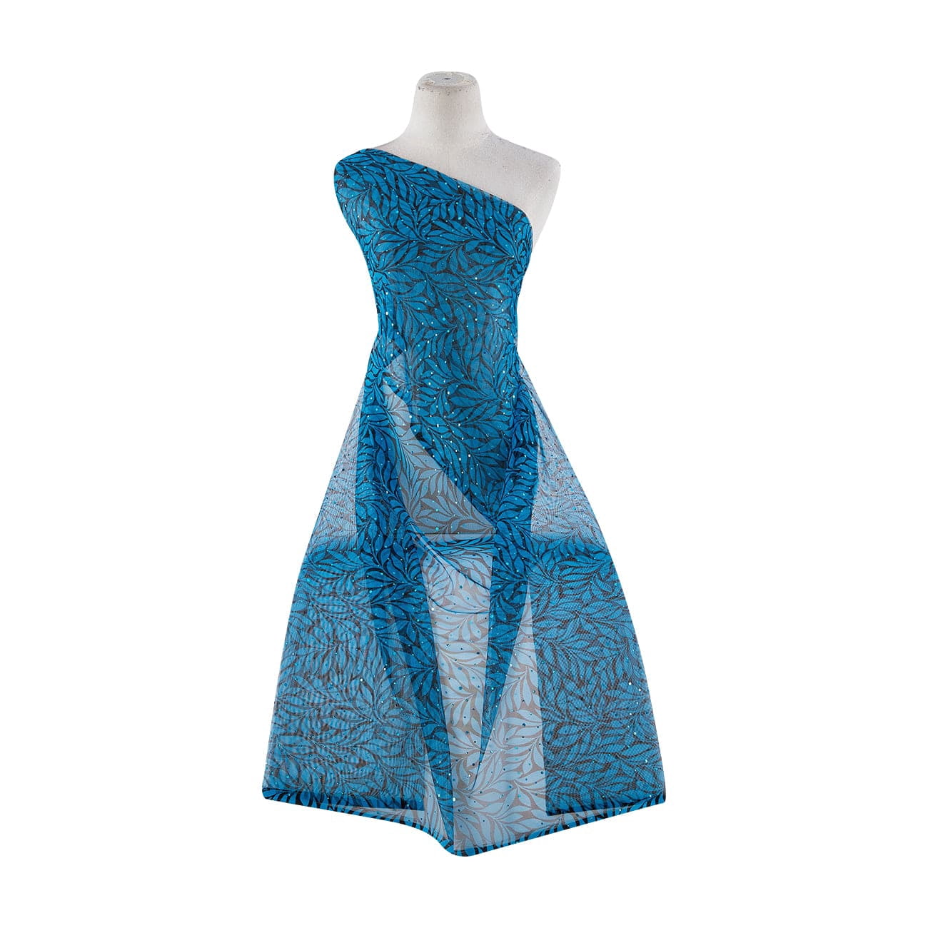 Zelouf Leaves In Motion Print W/hologram On Tulle  , Sewing, DIY, Crafts Fabric by the Yard, Jaz Teal/black, 10 Yard