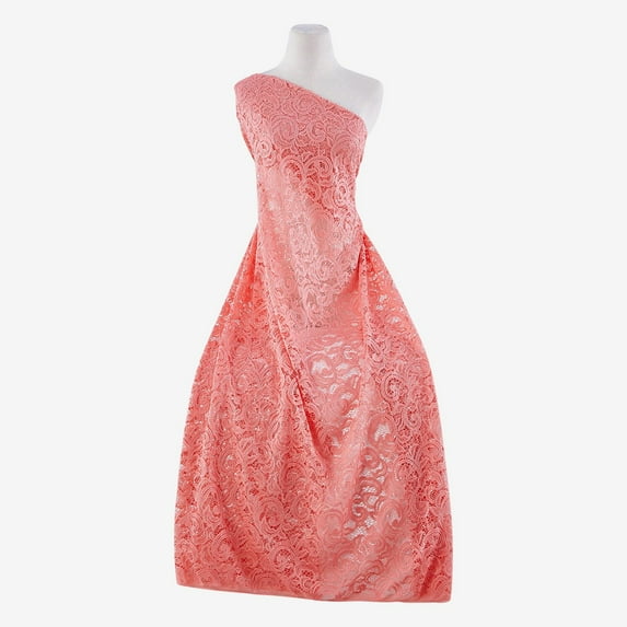 Zelouf Legacy Stretch Sequin Lace , Sewing, DIY, Crafts Fabric by the Yard, Coral Glow, 5 Yard
