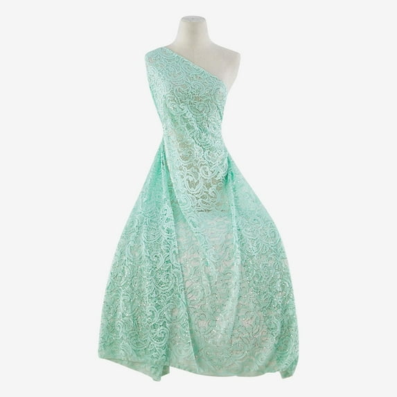 Zelouf Legacy Stretch Sequin Lace , Sewing, DIY, Crafts Fabric by the Yard, Mint Bliss, 3 Yard