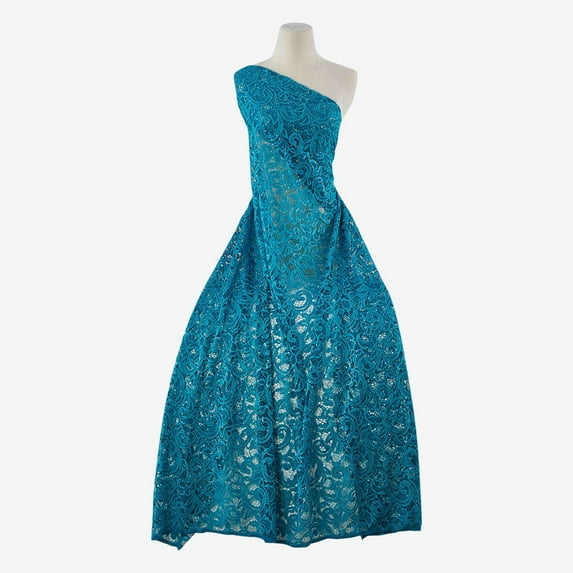 Zelouf Legacy Stretch Sequin Lace , Sewing, DIY, Crafts Fabric by the Yard, Teal Drama, 7 Yard