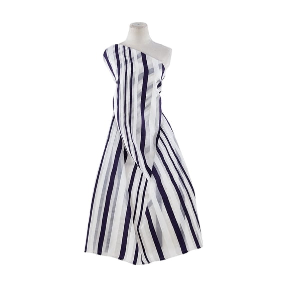 Zelouf Level Stripe On Organza , Sewing, DIY, Crafts Fabric by the Yard, Navy/ivory, 1 Yard
