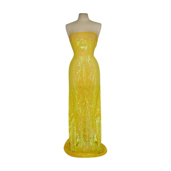 Zelouf Lilianna Placement Sequin , Sewing, DIY, Crafts Fabric by the Yard, Marigold / Yellow, 10 Yard