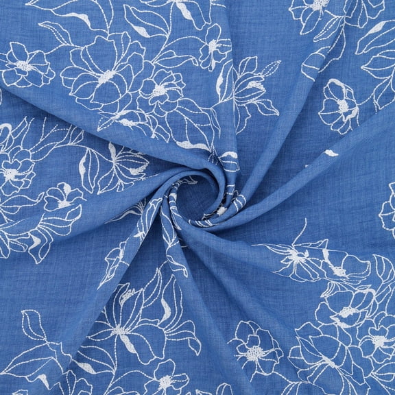 Zelouf Liz Floral Puff Print On Twill , Sewing, DIY, Crafts Fabric by the Yard, Denim, 10 Yard