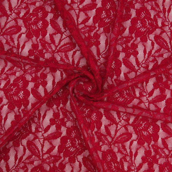 Zelouf Loreen Scallop Stretch Lace With Glitter , Sewing, DIY, Crafts Fabric by the Yard, Baroque Ruby, 20 Yard