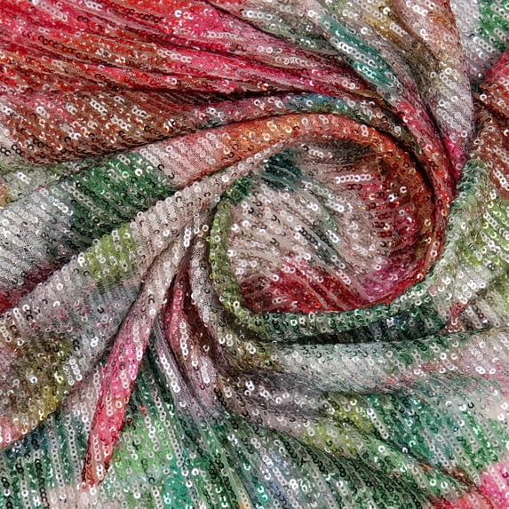 Zelouf Lovely Printed Sequins , Sewing, DIY, Crafts Fabric by the Yard, Scarlet, 7 Yard