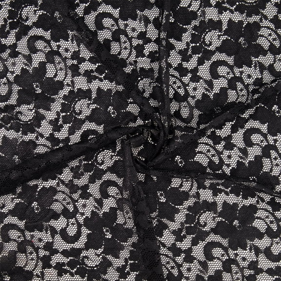 Zelouf Lucia Stretch Lace , Sewing, DIY, Crafts Fabric by the Yard, Black, 10 Yard