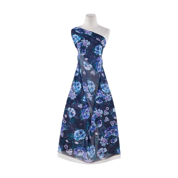 Zelouf Lucianna Floral Print Chiffon , Sewing, DIY, Crafts Fabric by the Yard, Navy/purple, 5 Yard