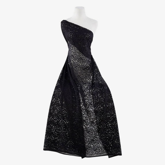 Zelouf Lucy Glitter Stretch Lace , Sewing, DIY, Crafts Fabric by the Yard, Black, 5 Yard