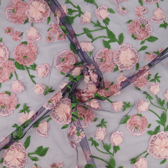 Zelouf Mackenzie 3D Floral Embroidery On Mesh  , Sewing, DIY, Crafts Fabric by the Yard, Navy/pink, 7 Yard
