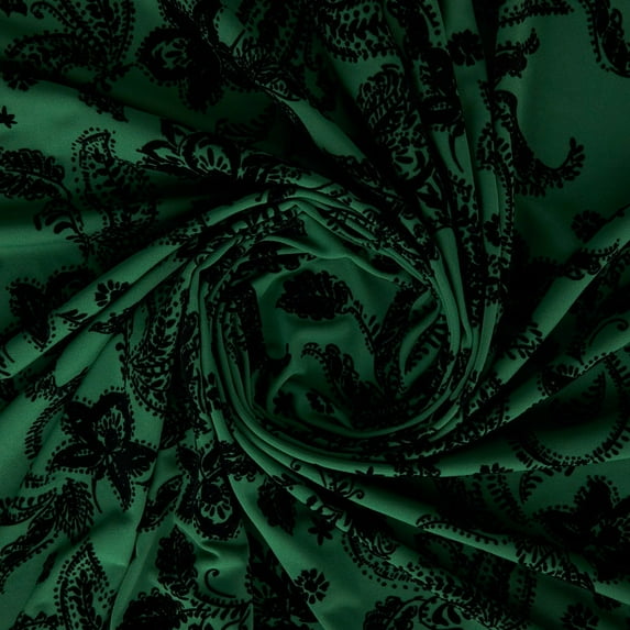Zelouf Madelyn Paisley Flocked Ity , Sewing, DIY, Crafts Fabric by the Yard, Pine/black, 3 Yard