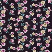 Zelouf Margareta Tossed Floral Mikado  , Sewing, DIY, Crafts Fabric by the Yard, Black Multi, 1 Yard