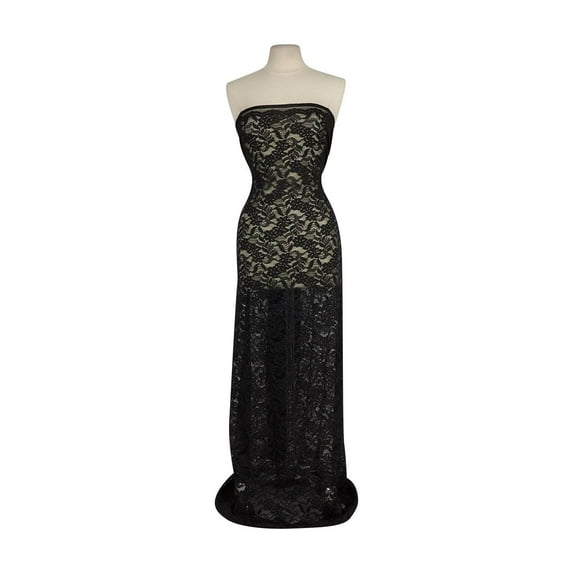 Zelouf Mckenna Stretch Lace W Glitter , Sewing, DIY, Crafts Fabric by the Yard, Black, 5 Yard