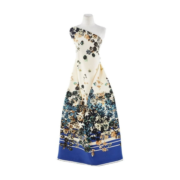 Zelouf Meadow Floral Double Border Twill , Sewing, DIY, Crafts Fabric by the Yard, 245 Cream/blue, 20 Yard