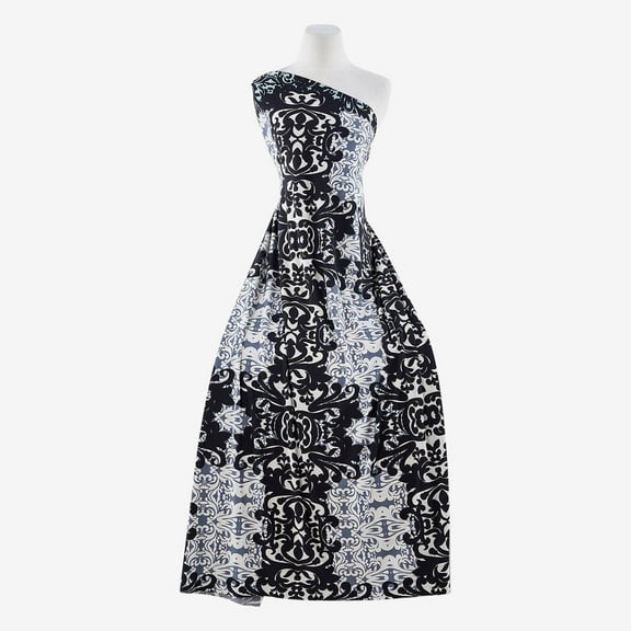 Zelouf Mirror Scroll Border On Ity , Sewing, DIY, Crafts Fabric by the Yard, 901 Black/grey, 5 Yard