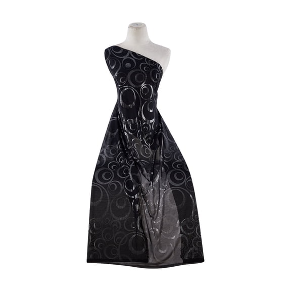 Zelouf Mjc With Interlock Circle Foil  , Sewing, DIY, Crafts Fabric by the Yard, Black/silver, 20 Yard