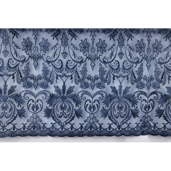 Zelouf Molly Floral Embroidery On Mesh , Sewing, DIY, Crafts Fabric by the Yard, Majestic Navy, 20 Yard
