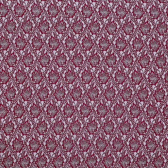 Zelouf More Floral Lace Glitter Scallop , Sewing, DIY, Crafts Fabric by the Yard, Luscious Wine, 1 Yard