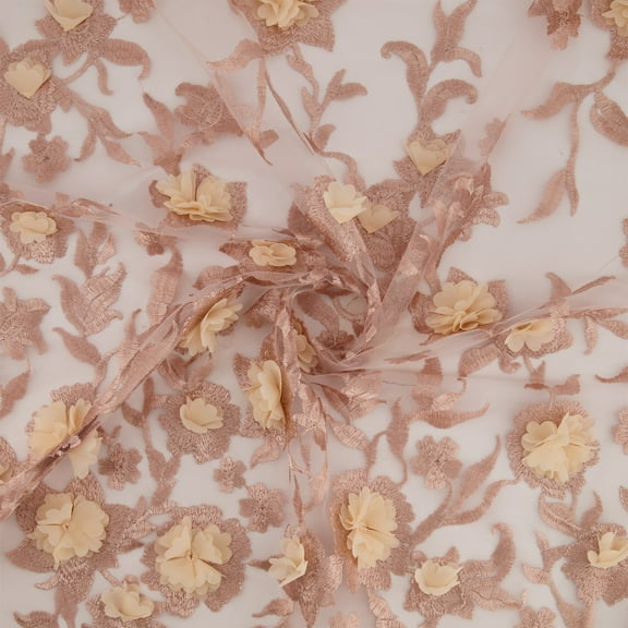 Zelouf Nancy 3D Floral Embroidery On Mesh  , Sewing, DIY, Crafts Fabric by the Yard, Blush, 3 Yard