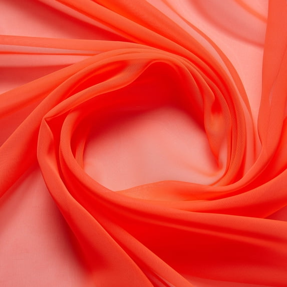 Zelouf Neon Whisper Chiffon , Sewing, DIY, Crafts Fabric by the Yard, Neon Coral, 5 Yard