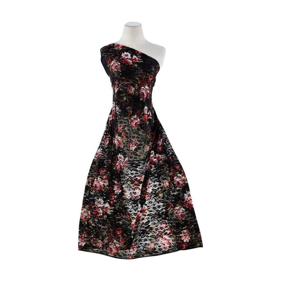 Zelouf Nylon Lace Print  , Sewing, DIY, Crafts Fabric by the Yard, 933 Blk/rose, 7 Yard