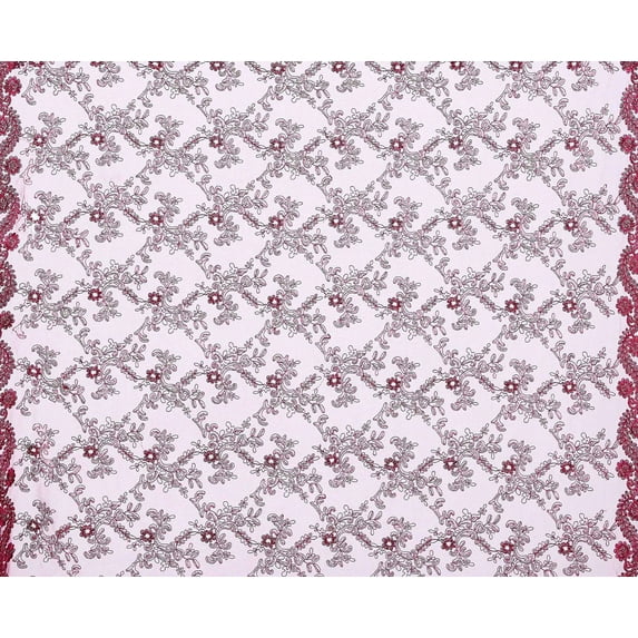 Zelouf Odeth Metallic Sequin Embroidery , Sewing, DIY, Crafts Fabric by the Yard, Wine/burgundy, 5 Yard