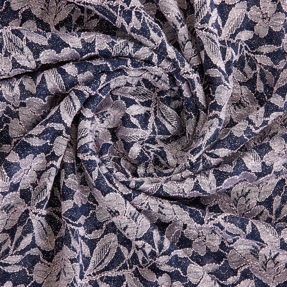 Zelouf Olivia Floral Glitter Lace , Sewing, DIY, Crafts Fabric by the Yard, Navy/lilac, 3 Yard