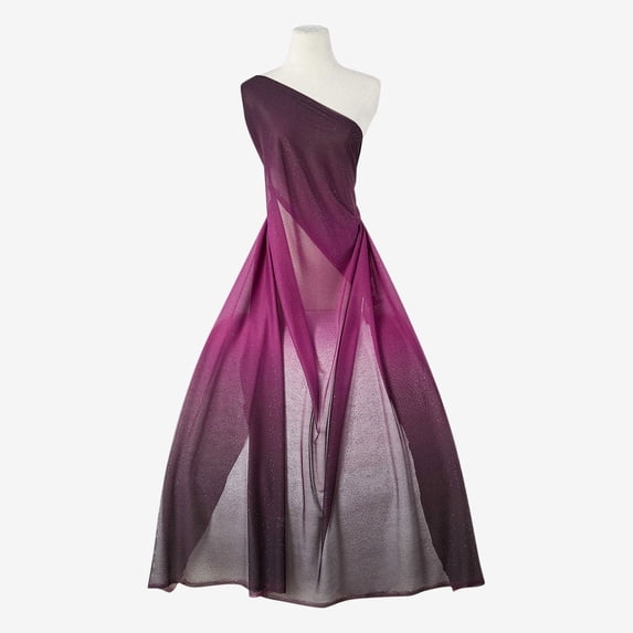 Zelouf Ombre Glitter Chiffon , Sewing, DIY, Crafts Fabric by the Yard, Fushia/eggplant, 20 Yard