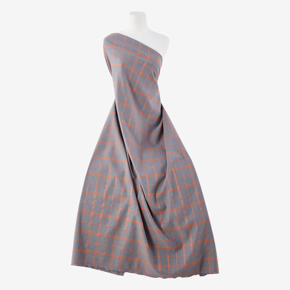 Zelouf One Stretch Woven Plaid , Sewing, DIY, Crafts Fabric by the Yard, Grey/orange, 5 Yard