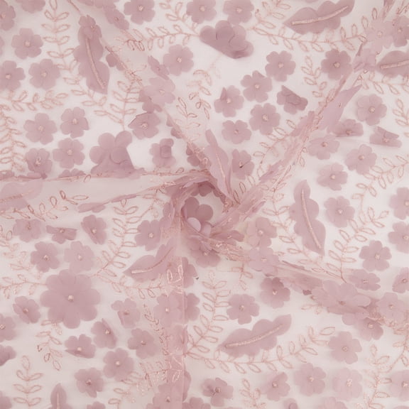 Zelouf Onika 3D Floral Embroidery On Mesh  , Sewing, DIY, Crafts Fabric by the Yard, Blush, 3 Yard
