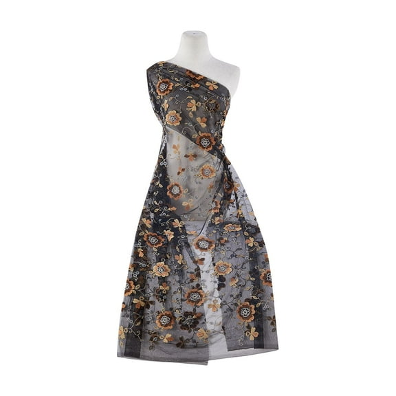 Zelouf Padua Floral Embroidery Mesh , Sewing, DIY, Crafts Fabric by the Yard, Bronze Combo, 5 Yard