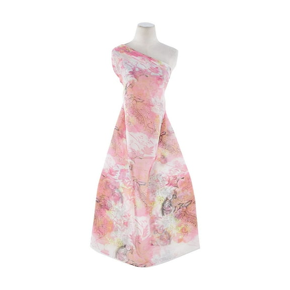 Zelouf Paisley Floral Print On Single Chiffon  , Sewing, DIY, Crafts Fabric by the Yard, White/pink, 10 Yard