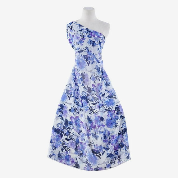 Zelouf Paradise Floral On Chiffon Yoryu , Sewing, DIY, Crafts Fabric by the Yard, 164White/violet, 7 Yard