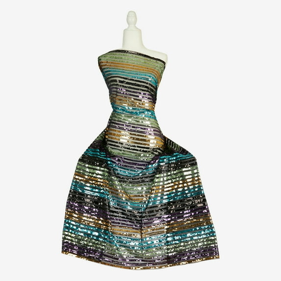 Zelouf Pescara Multi Color Sequin Stripe , Sewing, DIY, Crafts Fabric by the Yard, Plum Multi, 20 Yard