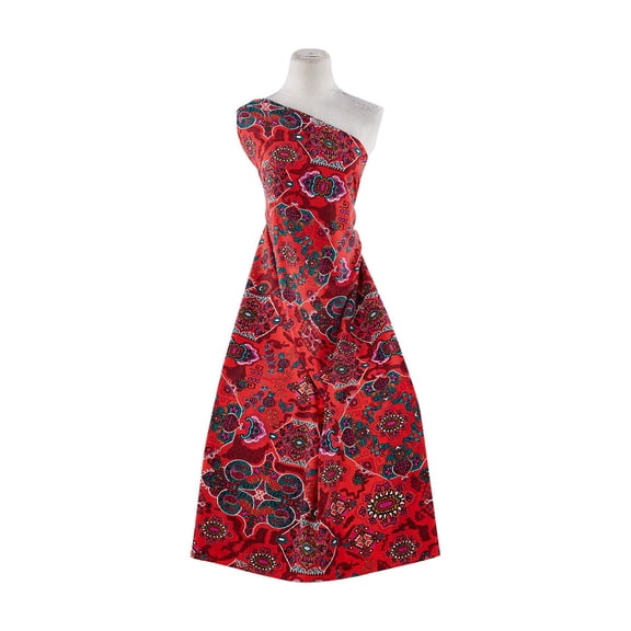 Zelouf Petra Medallion Print On Ravenna Crepee  , Sewing, DIY, Crafts Fabric by the Yard, 346 Cherry/teal, 20 Yard