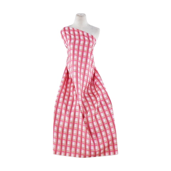 Zelouf Plaid Print On Satin Back Shantung , Sewing, DIY, Crafts Fabric by the Yard, Fuchsia, 20 Yard